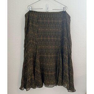 Lauren Ralph Lauren Tahiti Midi Skirt Womens 18W Brown Silk Lined‎ Boho Rustic
